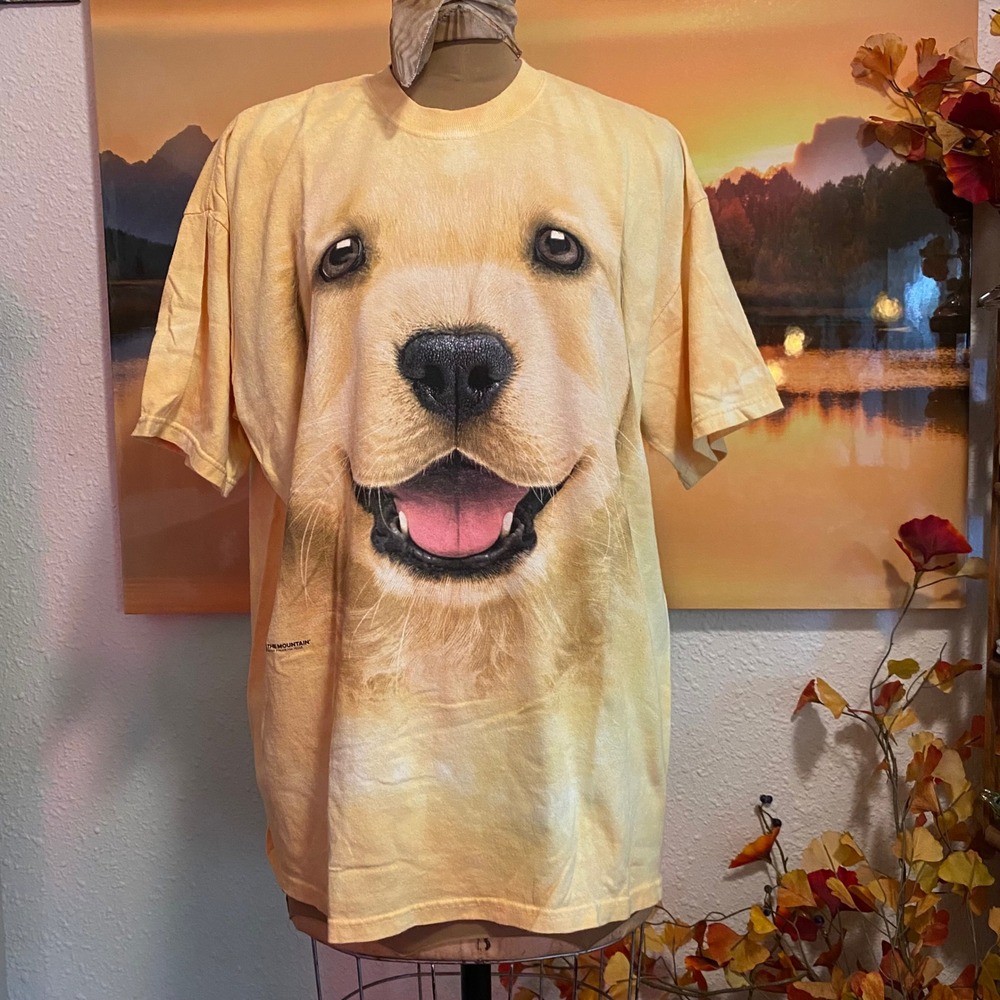 The Mountain T Shirt Big Face Golden Retriever Dog Men XL Yellow Tie Dye 2016